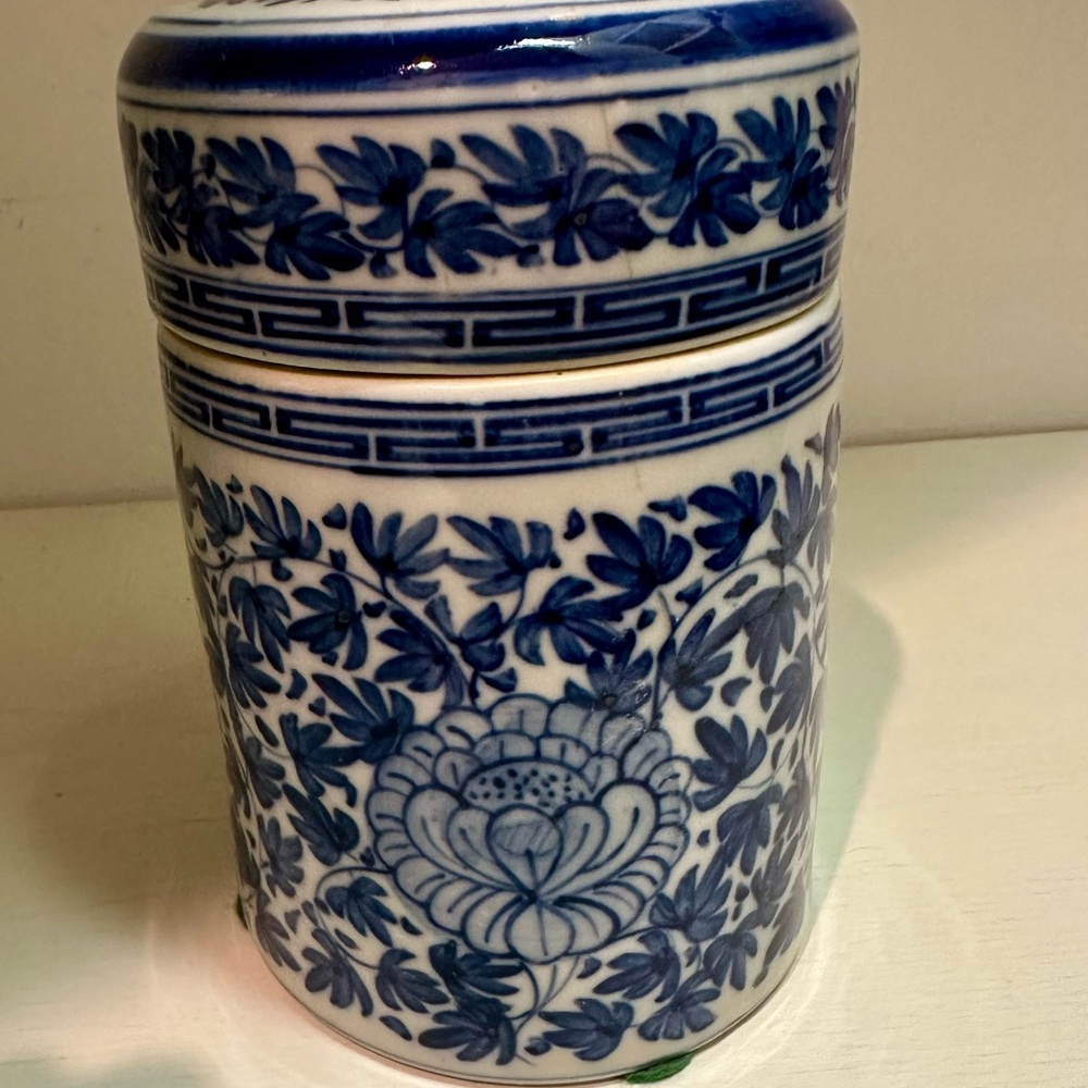 Blue and White Floral Ceramic Jar